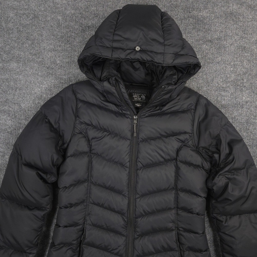 Mountain Hardwear Jacket Womens XS Black Down Puffer Removable Hood Full Zip - Picture 2 of 12
